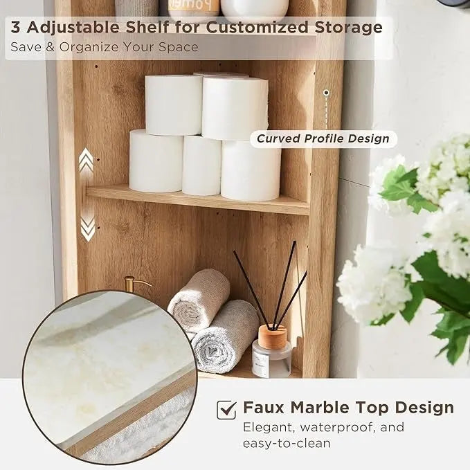 68  Modern Tall Corner Cabinet, Storage Cabinet with Faux Marble Top