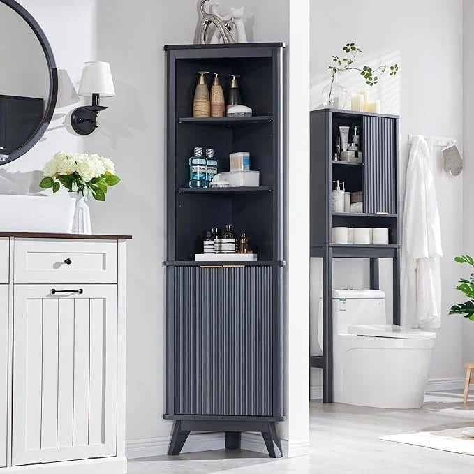 68  Modern Tall Corner Cabinet, Storage Cabinet with Faux Marble Top