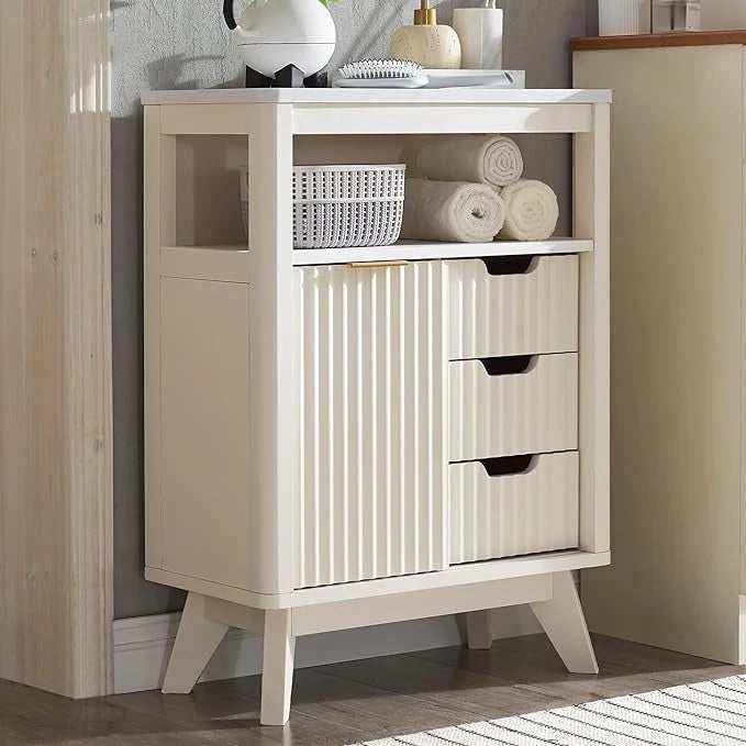 Modern Bathroom Floor Cabinet, Storage Organizer w/Faux Marble Top