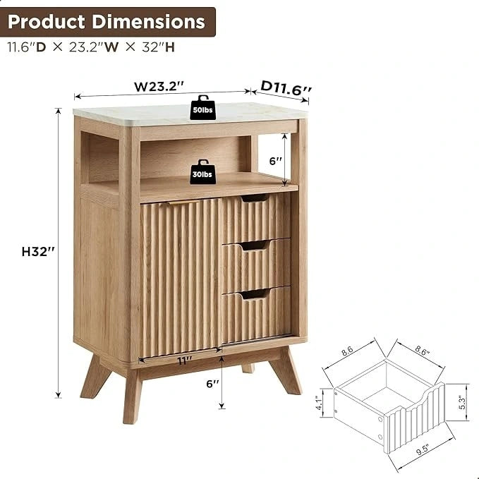 Modern Bathroom Floor Cabinet, Storage Organizer w/Faux Marble Top