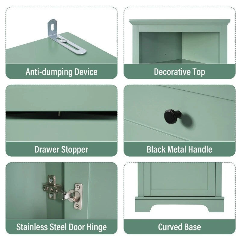 Triangle Tall Bathroom Cabinet with 3 Drawers and Adjustable Shelves