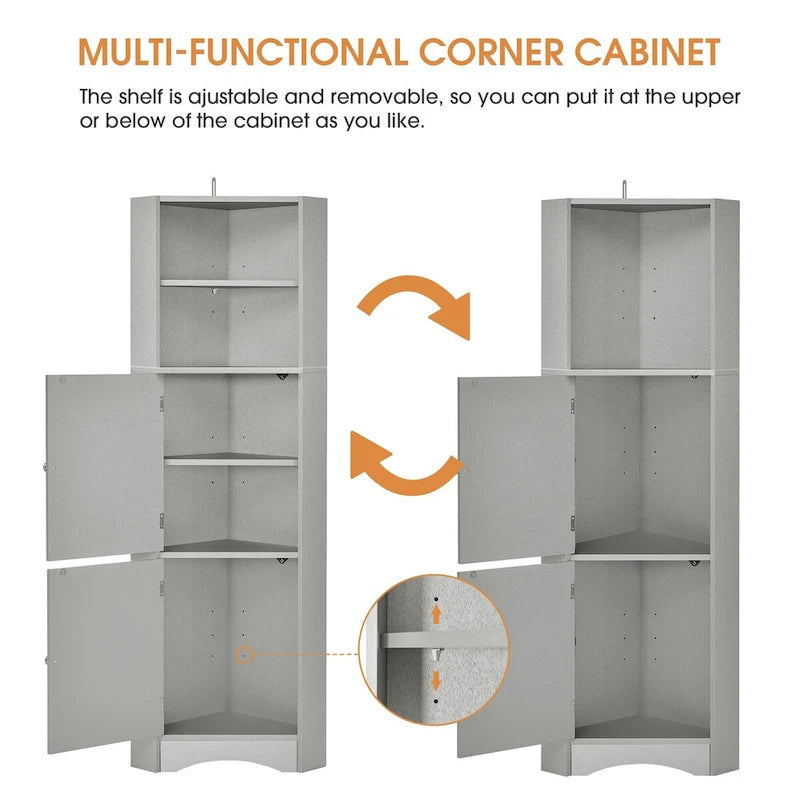 61  H Bathroom Cabinet,Narrow Toilet Organizer Side Corner Storage Tall Corner Cabinet