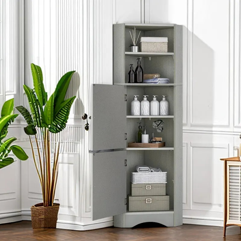 61  H Bathroom Cabinet,Narrow Toilet Organizer Side Corner Storage Tall Corner Cabinet