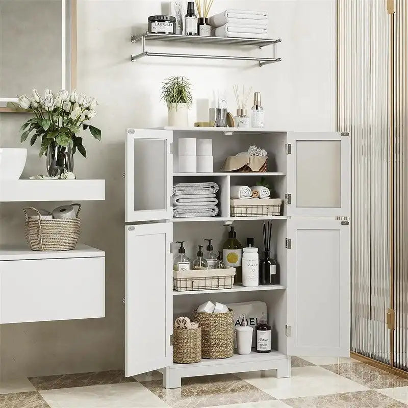 Storage Cabinet with Adjustable Shelves Glass Doors - 11.8 D x 23.6 W x 42.7 H