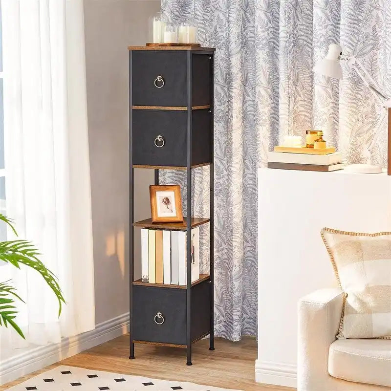 6 Tier Corner Shelf Stand with 3 Drawers - 11.8 L x 11.8 W x 55.5 H