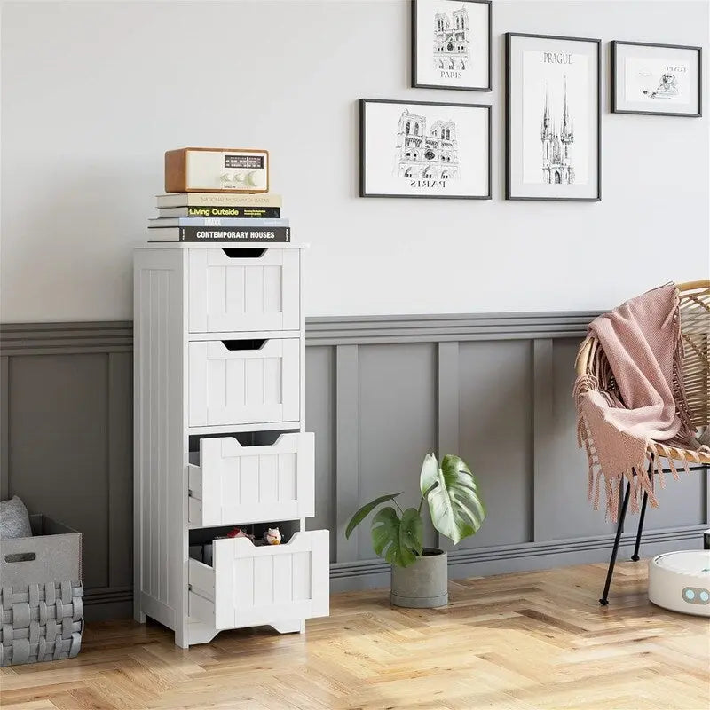 Bathroom Storage Cabinet Side Cabinet with 4 Drawers - 11.8 D x 11.8 W x 32.5 H