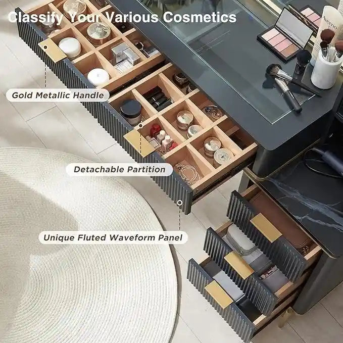 Coiffeuse moderne avec miroir éclairé HD, Table de maquillage