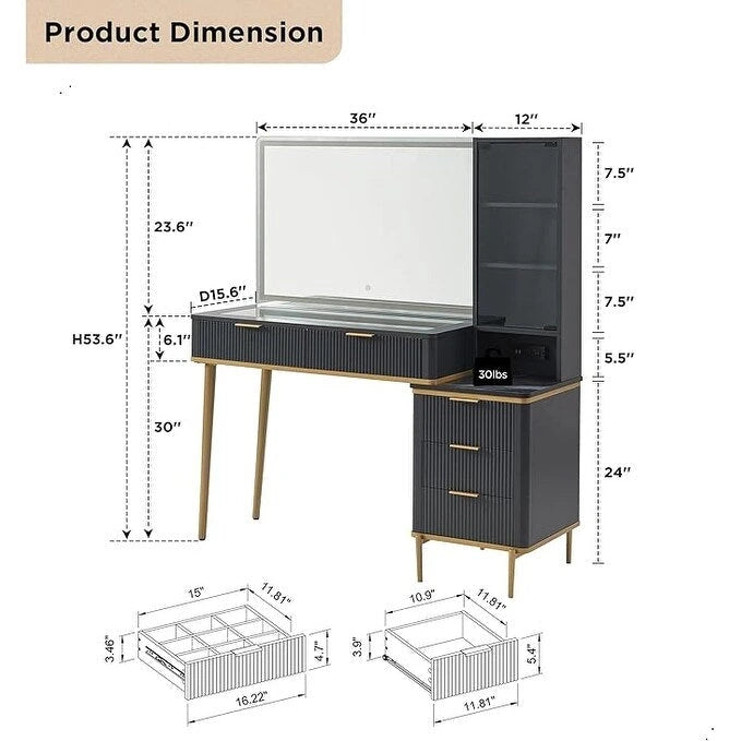 Coiffeuse moderne avec miroir éclairé HD, Table de maquillage