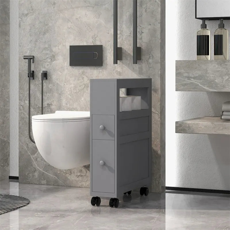 6.25 x20.5 x28.25  Wood Rolling Narrow Bathroom Side Storage Cabinet