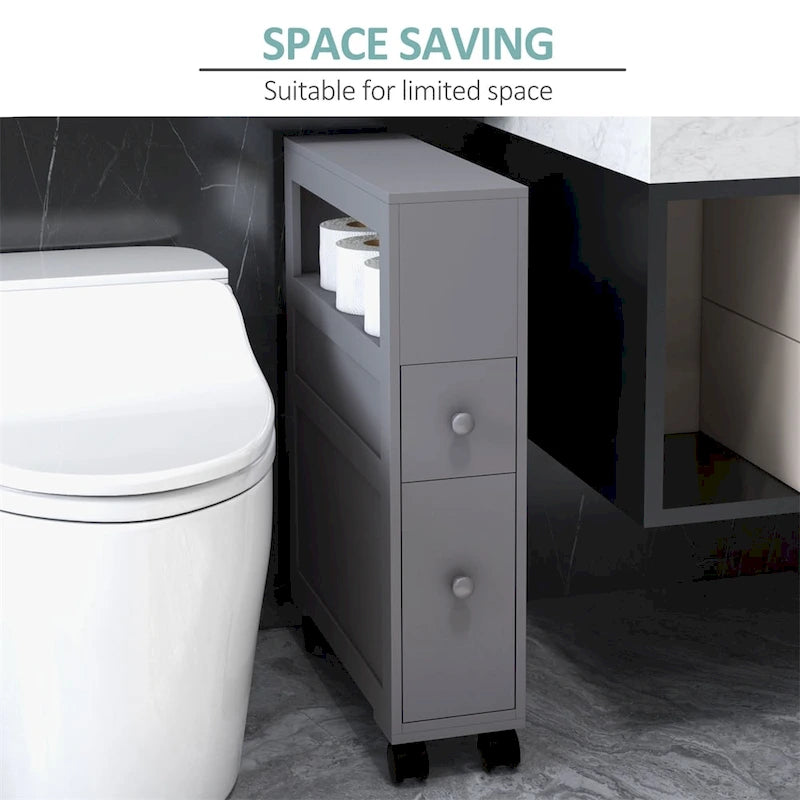 6.25 x20.5 x28.25  Wood Rolling Narrow Bathroom Side Storage Cabinet