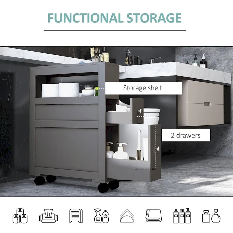 6.25 x20.5 x28.25  Wood Rolling Narrow Bathroom Side Storage Cabinet