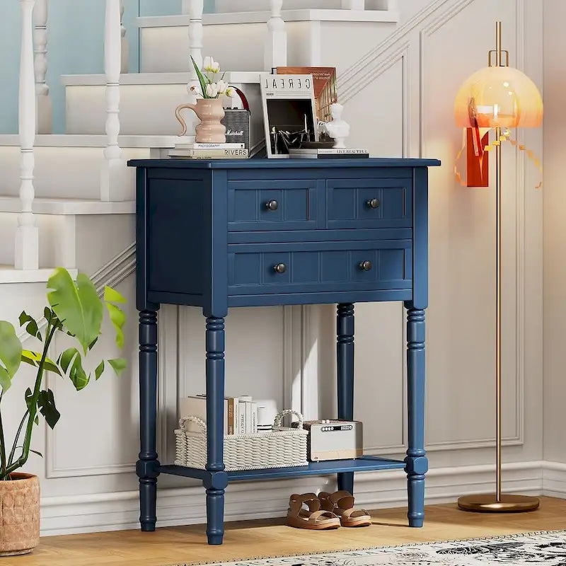 23.7 Farmhouse Solid Wood Console Table with 3 Drawers and Bottom Shelf