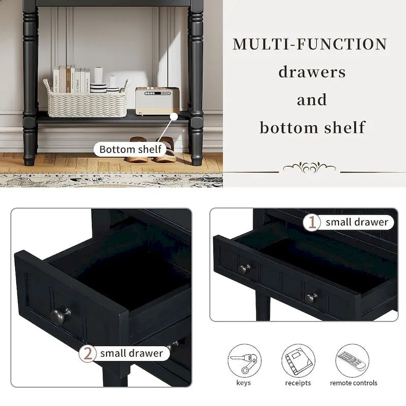 23.7 Farmhouse Solid Wood Console Table with 3 Drawers and Bottom Shelf