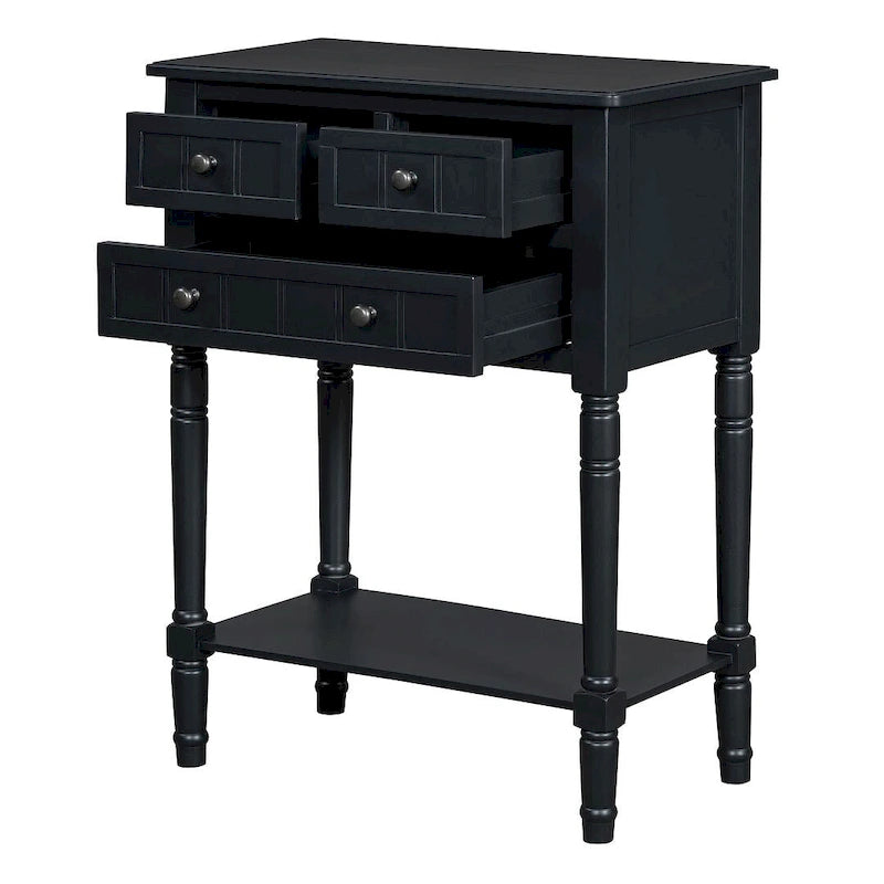 23.7 Farmhouse Solid Wood Console Table with 3 Drawers and Bottom Shelf