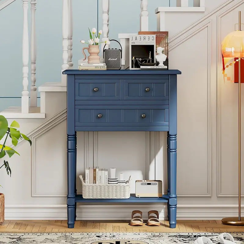 23.7 Farmhouse Solid Wood Console Table with 3 Drawers and Bottom Shelf