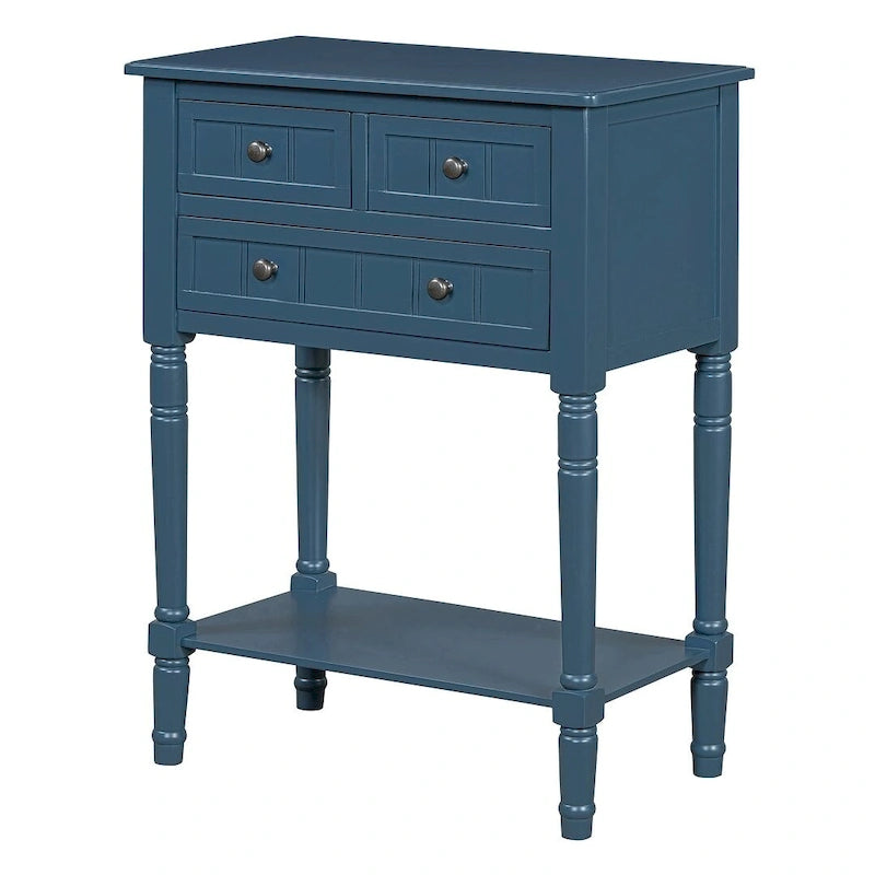 23.7 Farmhouse Solid Wood Console Table with 3 Drawers and Bottom Shelf