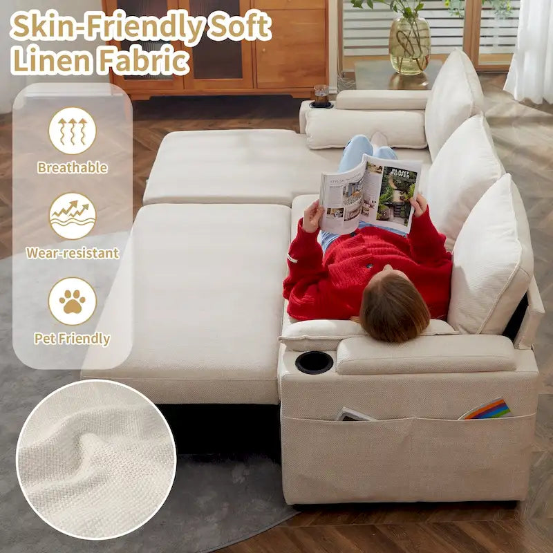 80 L-Shaped Sofa Couch Bed, Sofa Sleeper with Pull Out Bed, Reversibl ...