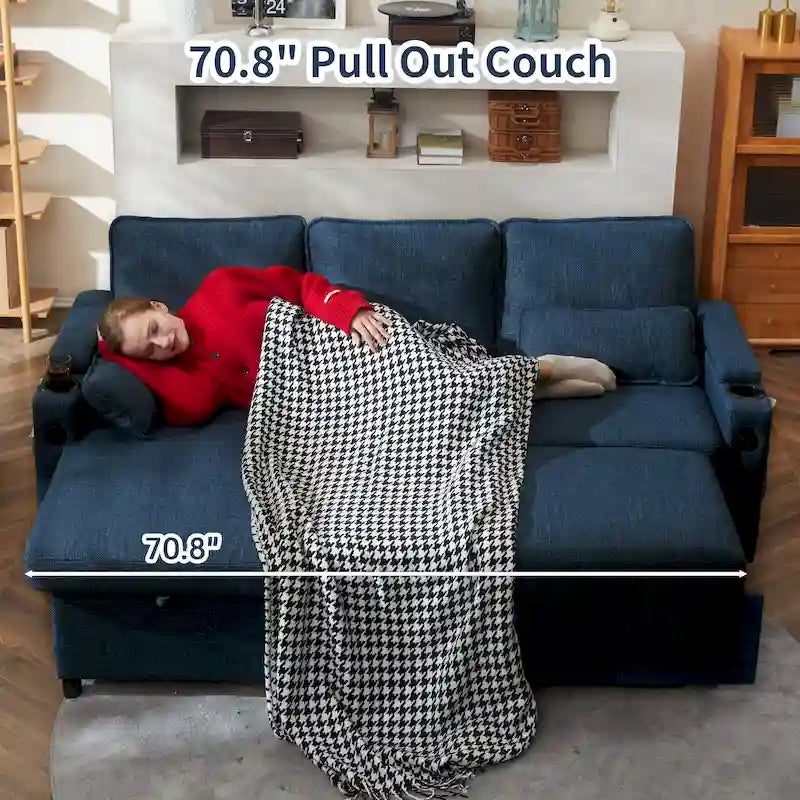 80 L-Shaped Sofa Couch Bed, Sofa Sleeper with Pull Out Bed, Reversibl ...