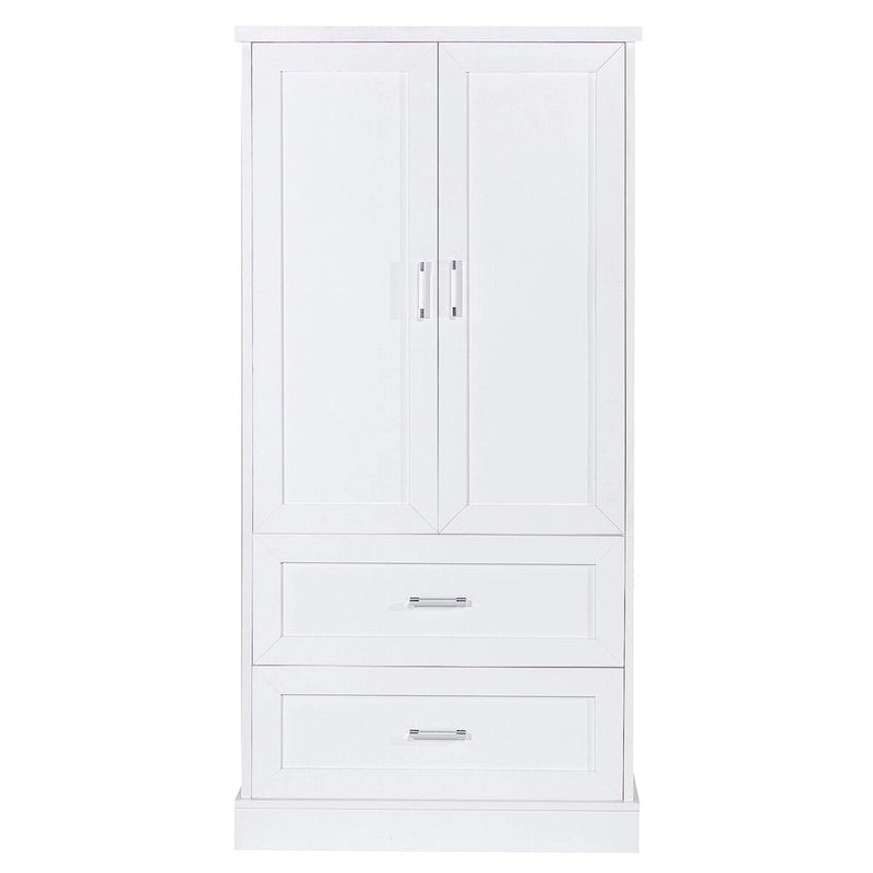 Tall Bathroom Storage Cabinet, Cabinet with Two Doors and Drawers, Adjustable Shelf, MDF Board, White