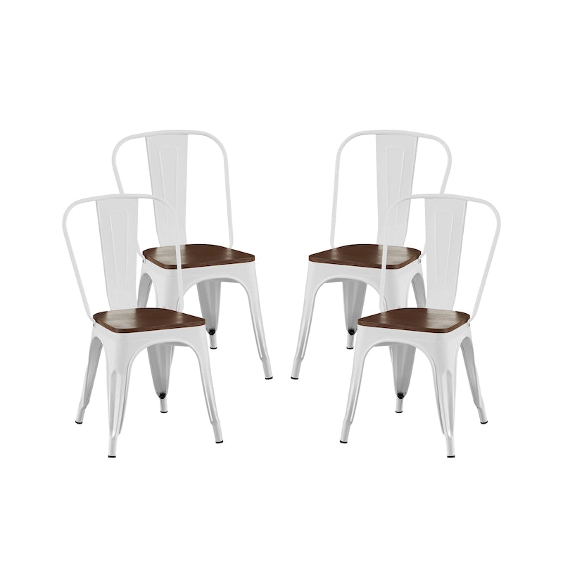 Lot de Chaises de Salle à Manger Empilables Industrielles en Métal avec Assise en Bois