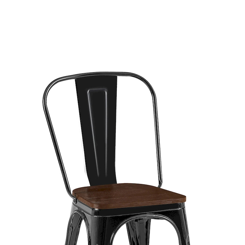 Lot de Chaises de Salle à Manger Empilables Industrielles en Métal avec Assise en Bois