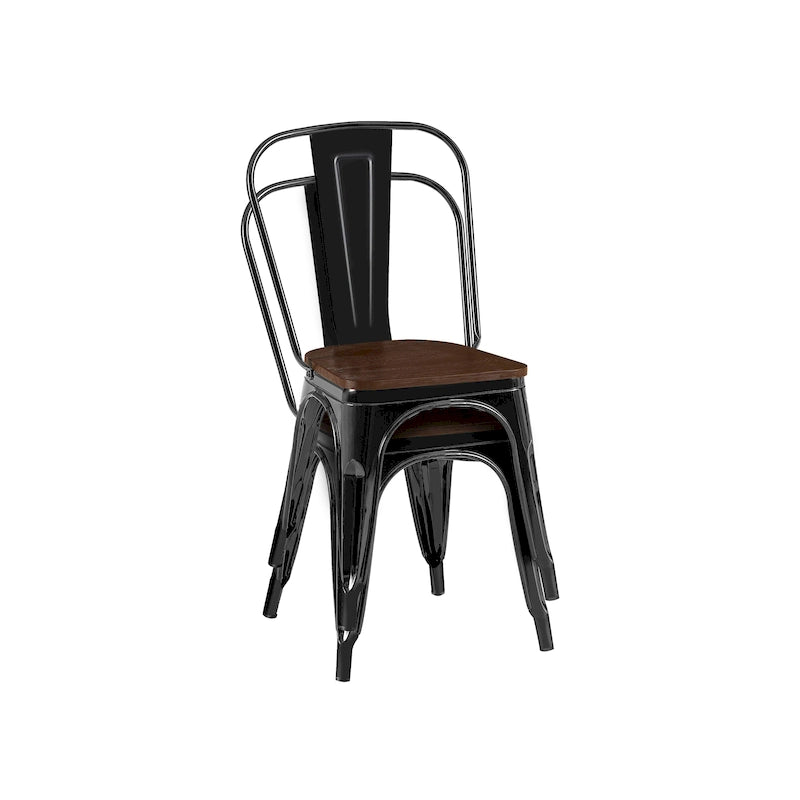 Lot de Chaises de Salle à Manger Empilables Industrielles en Métal avec Assise en Bois