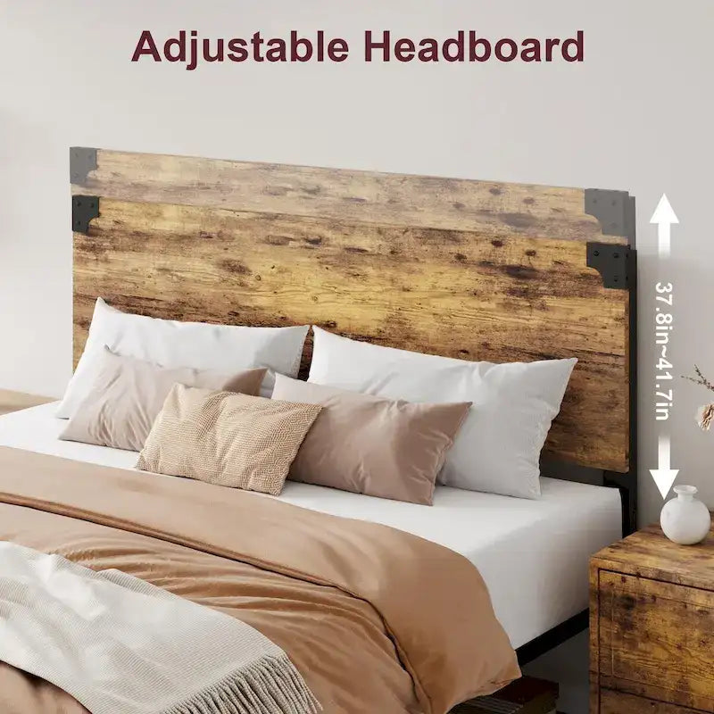 Cadre de lit avec tête de lit en bois, lit plateforme avec rangement sous le lit