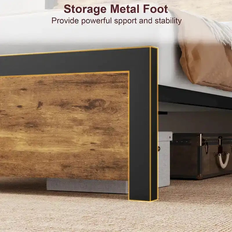 Cadre de lit avec tête de lit en bois, lit plateforme avec rangement sous le lit