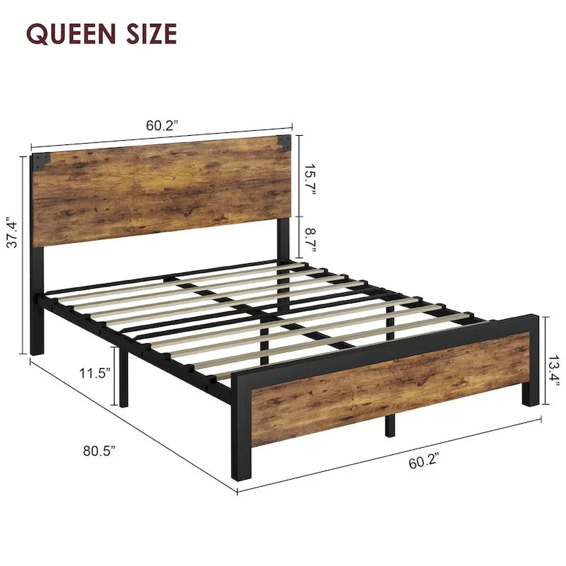Cadre de lit avec tête de lit en bois, lit plateforme avec rangement sous le lit