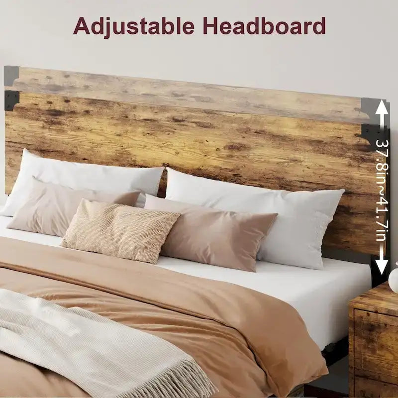 Cadre de lit avec tête de lit en bois, lit plateforme avec rangement sous le lit